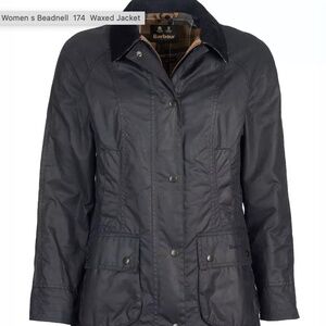 Barbour beadnell waxed jacket in navy, size US 6/ UK 10